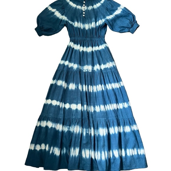 Sole by Mare Sole Amore Linen Blend A-Line Tie Dye Midi Dress White/Blue Sz S - Picture 7 of 12